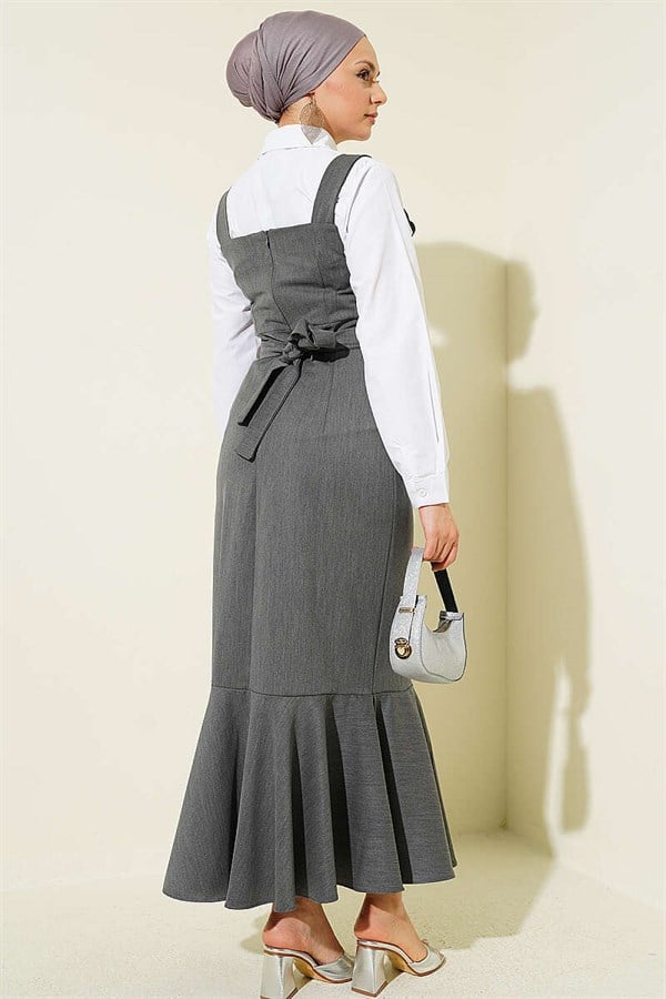 Thick-Strapped Ruffled Sleeveless Dress, Smoke Grey