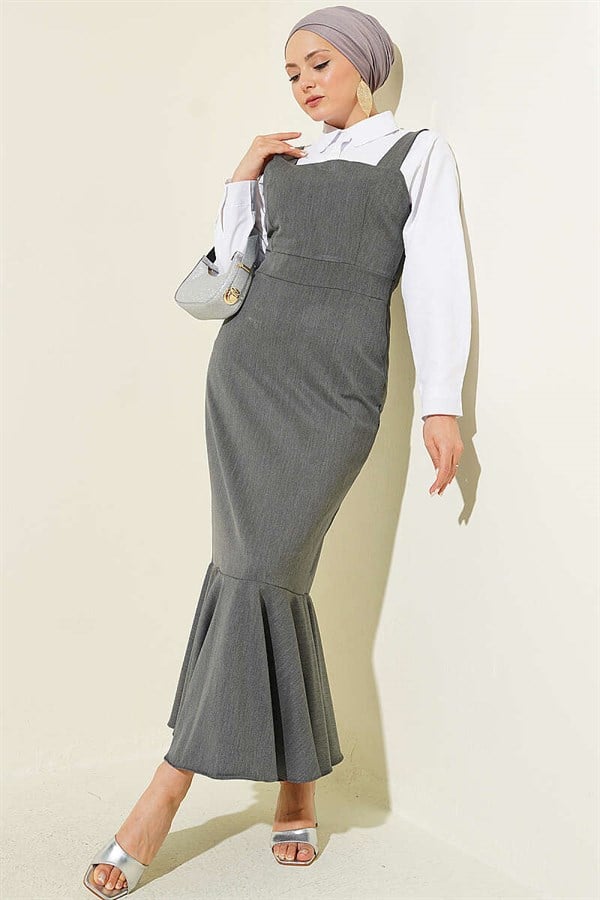 Thick-Strapped Ruffled Sleeveless Dress, Smoke Grey