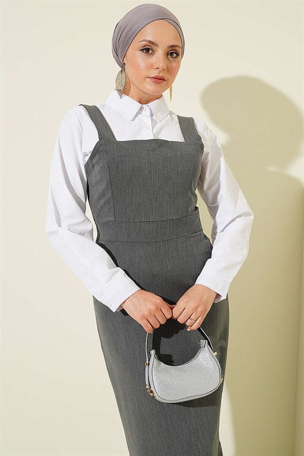 Thick-Strapped Ruffled Sleeveless Dress, Smoke Grey