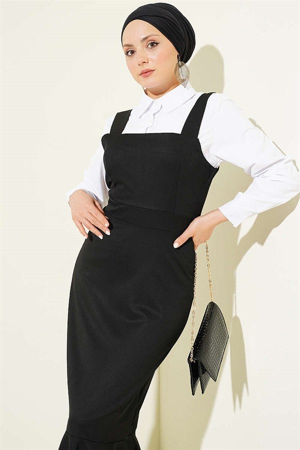 Thick-Strapped Ruffled Sleeveless Dress, Black