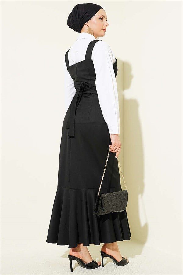 Thick-Strapped Ruffled Sleeveless Dress, Black
