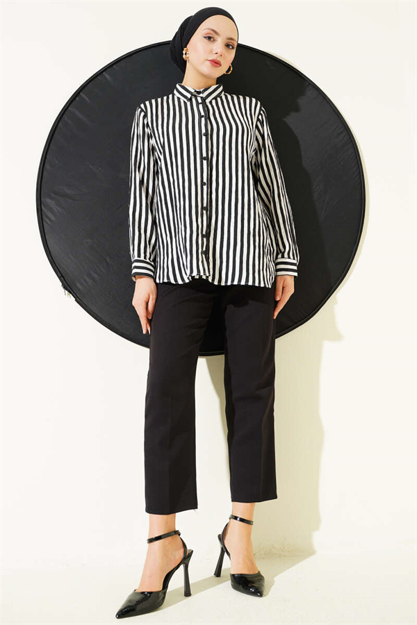 Thick Vertical Striped Basic Shirt Black