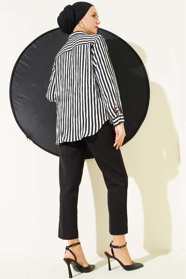 Thick Vertical Striped Basic Shirt Black
