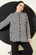 Thick Vertical Striped Basic Shirt Black