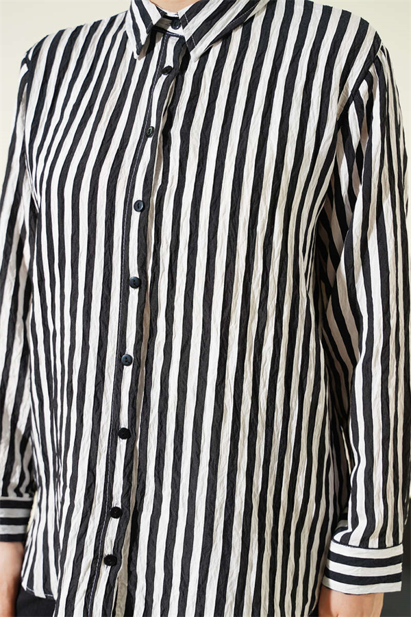 Thick Vertical Striped Basic Shirt Black