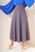 Thick Belted Flared Skirt Slate Gray