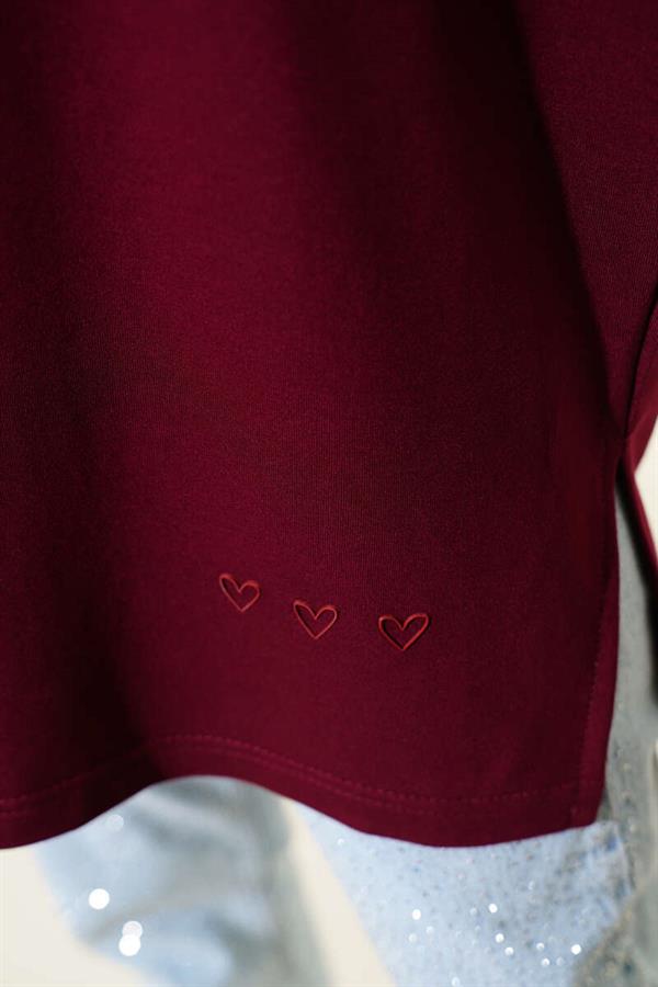 Basic Tunic with Heart Detail, Burgundy