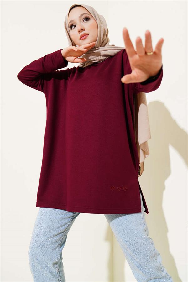 Basic Tunic with Heart Detail, Burgundy
