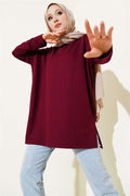 Basic Tunic with Heart Detail, Burgundy