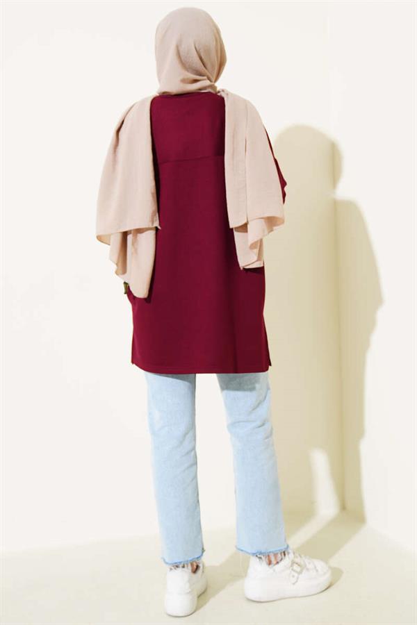Basic Tunic with Heart Detail, Burgundy