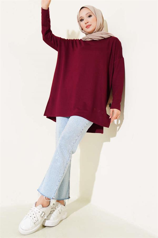 Basic Tunic with Heart Detail, Burgundy