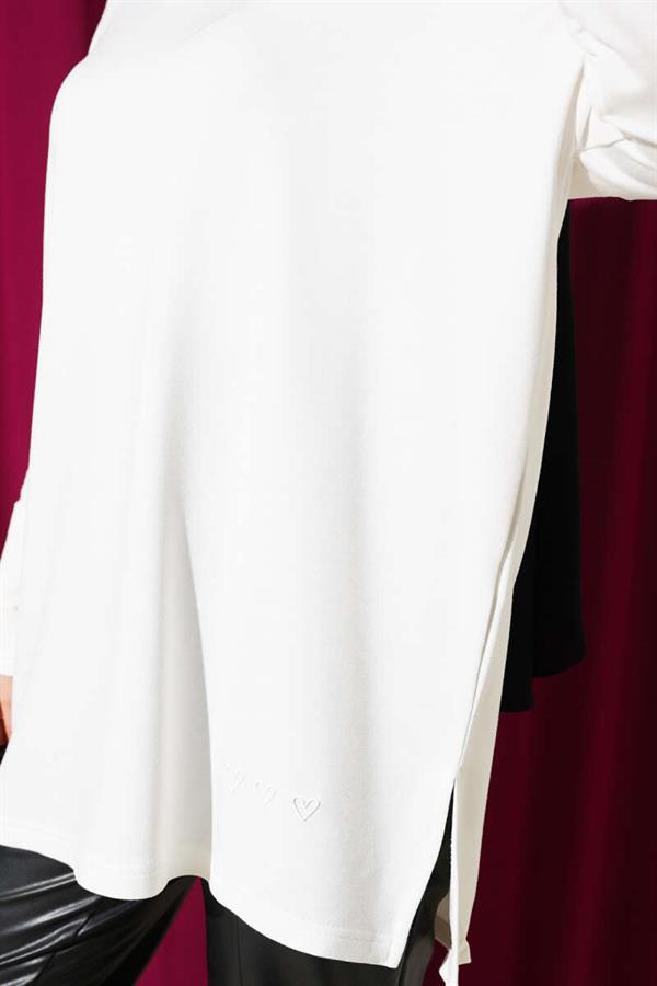 Heart Detailed Basic Tunic Ecru
