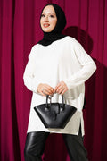 Heart Detailed Basic Tunic Ecru