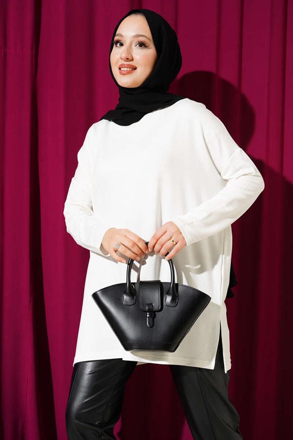 Heart Detailed Basic Tunic Ecru