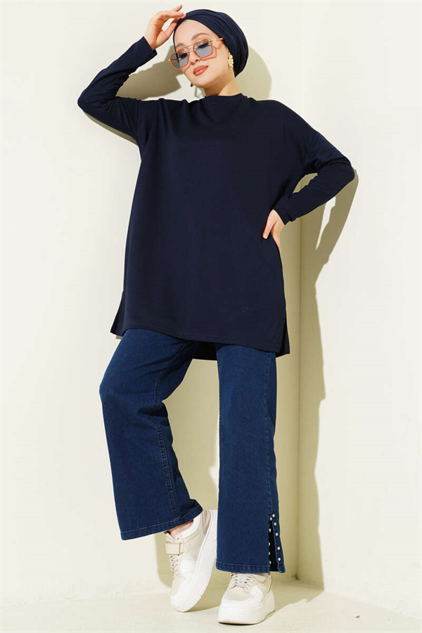 Heart Detail Basic Tunic Dark Navy