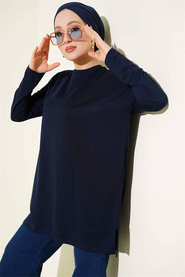 Heart Detail Basic Tunic Dark Navy