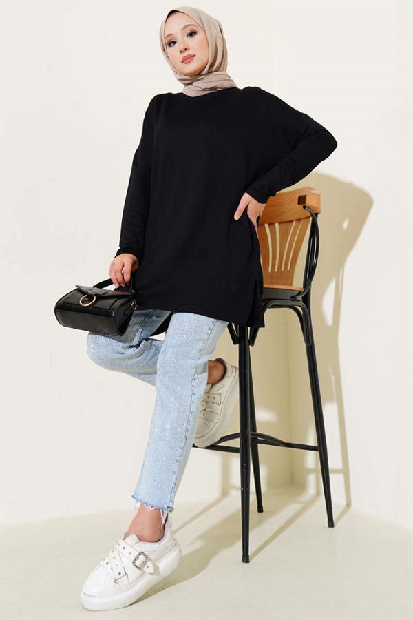 Heart Detailed Basic Tunic Black