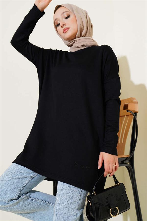 Heart Detailed Basic Tunic Black