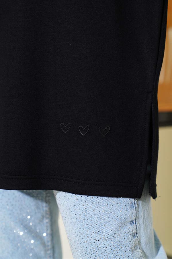 Heart Detailed Basic Tunic Black