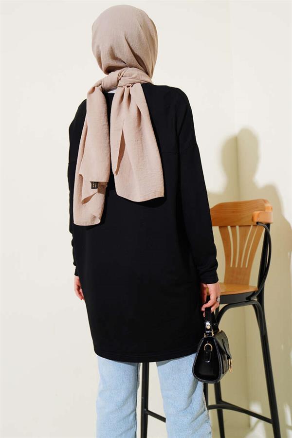 Heart Detailed Basic Tunic Black