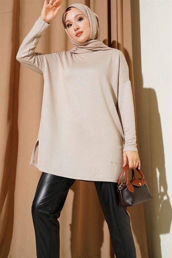 Heart Detail Basic Tunic Stone