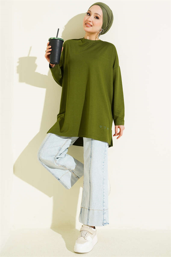Heart Detail Basic Tunic Green