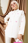 Heart Embroidered Linen Shirt Ecru