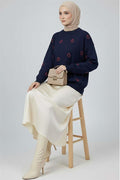 Heart Embroidered Knitwear Sweater Navy Blue