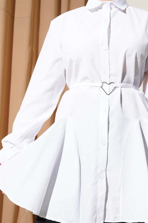 Heart Buckle Belted Shirt White