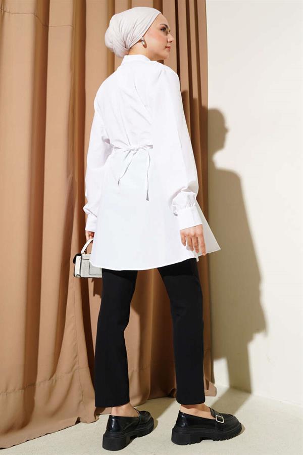 Heart Buckle Belted Shirt White