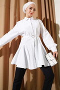 Heart Buckle Belted Shirt White