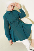 Heart Buckle Belted Shirt Petrol