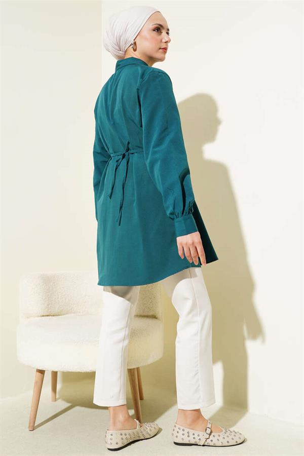 Heart Buckle Belted Shirt Petrol