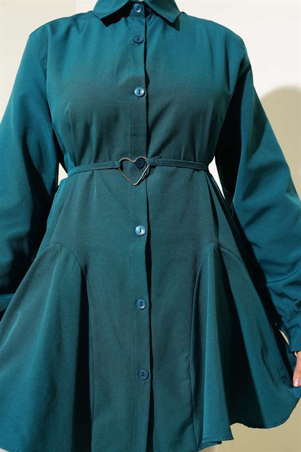 Heart Buckle Belted Shirt Petrol