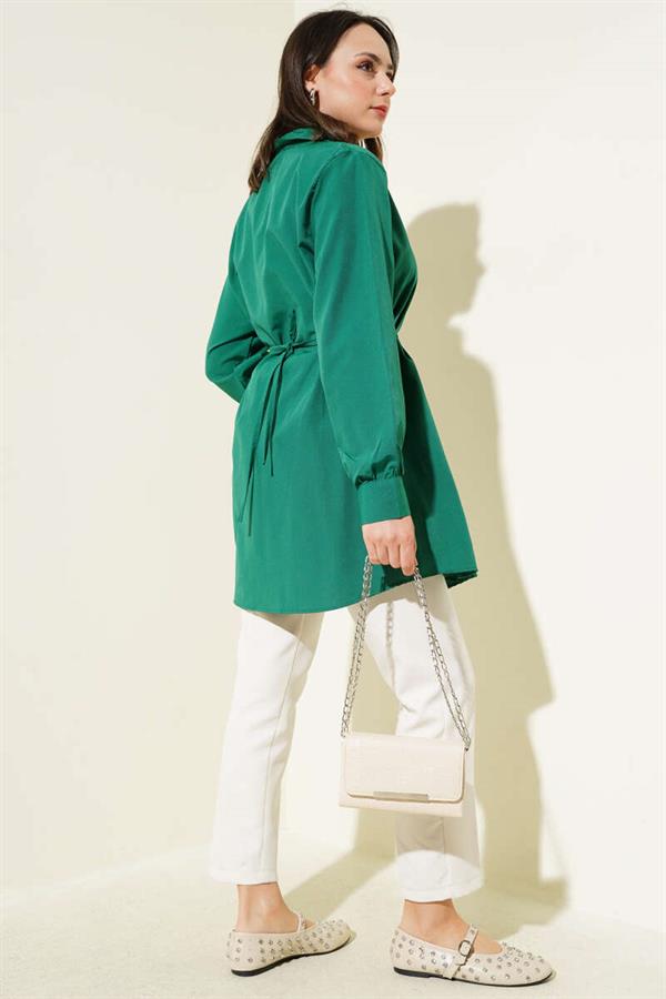 Heart Buckle Belted Shirt Emerald