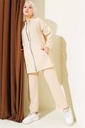 Kangaroo Pocket Zippered 2 Piece Set, Beige
