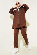 Kangaroo Pocket Zippered 2 Piece Set Brown