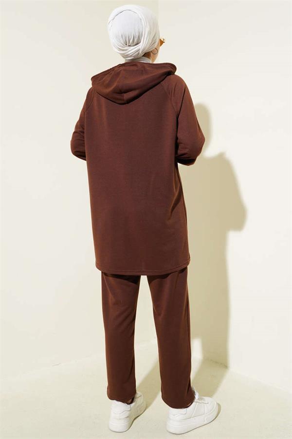 Kangaroo Pocket Zippered 2 Piece Set Brown