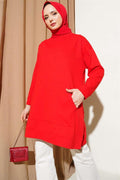 Kangaroo Pocket Double Yarn Tunic Red