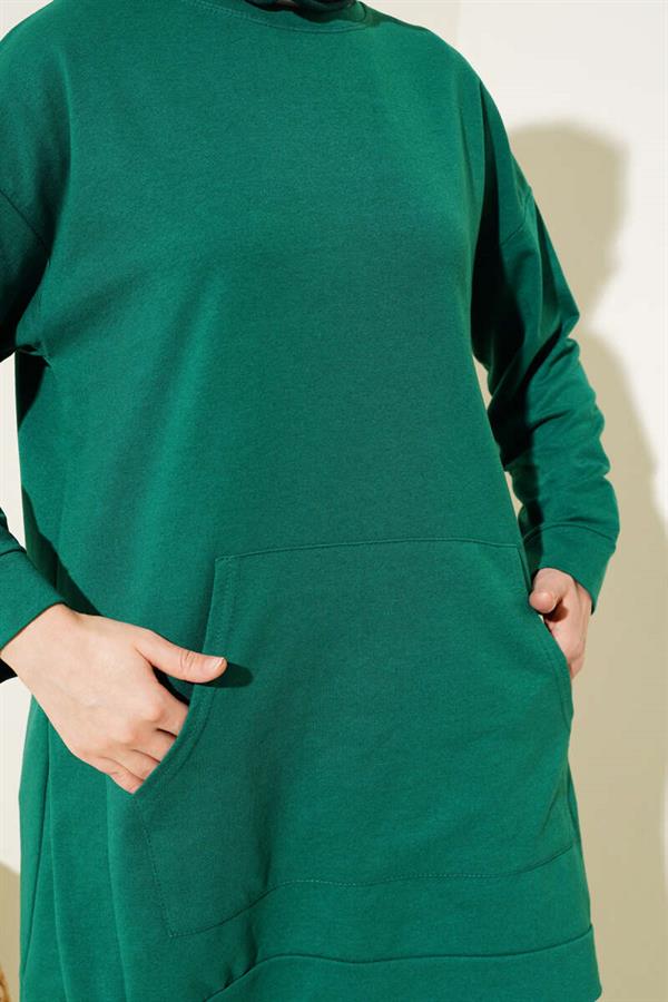 Kangaroo Pocket Double Yarn Tunic Green