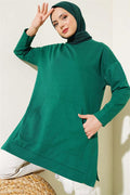 Kangaroo Pocket Double Yarn Tunic Green