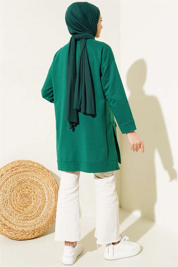 Kangaroo Pocket Double Yarn Tunic Green