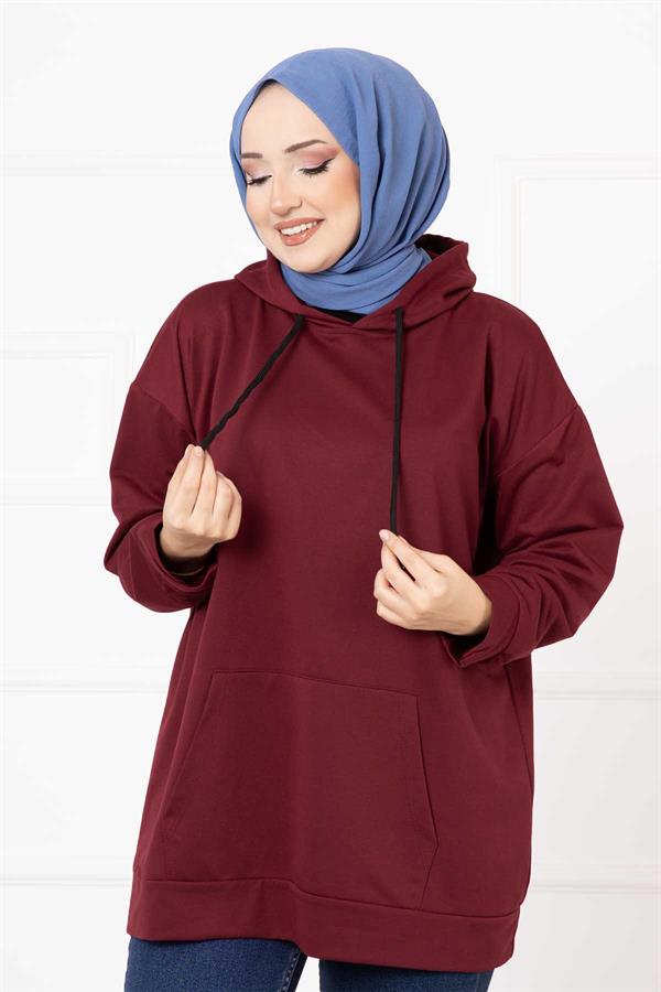 Kangaroo Pocket Hijab Sweatshirt Claret Red