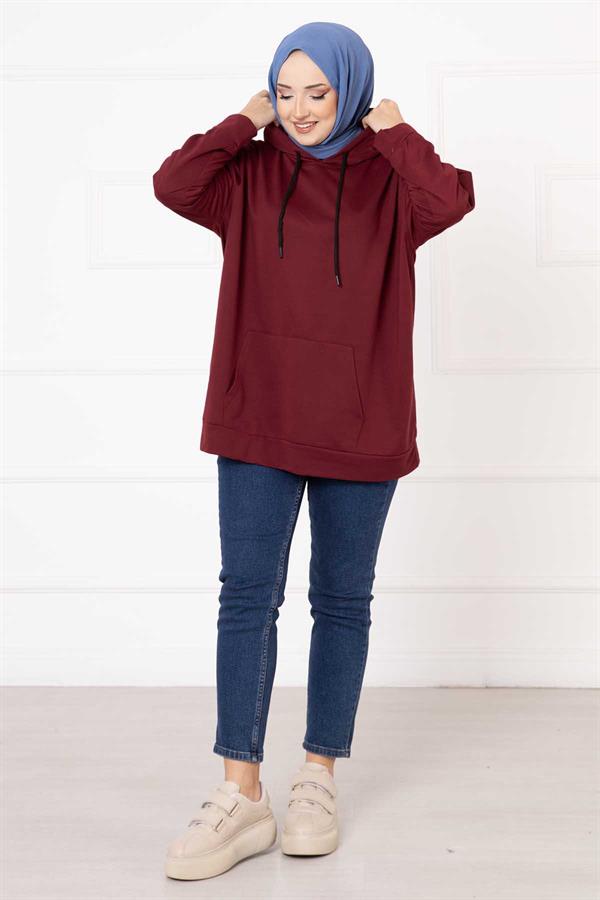 Kangaroo Pocket Hijab Sweatshirt Claret Red