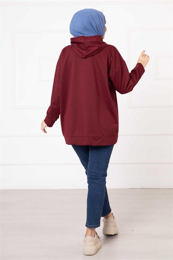 Kangaroo Pocket Hijab Sweatshirt Claret Red