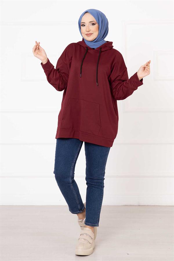 Kangaroo Pocket Hijab Sweatshirt Claret Red