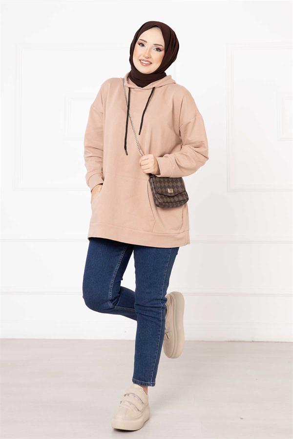 Kangaroo Pocket Hijab Sweatshirt Camel
