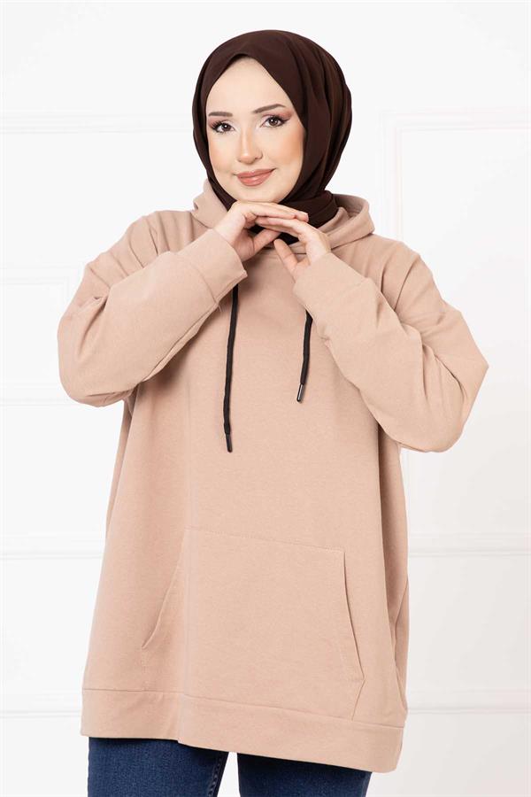 Kangaroo Pocket Hijab Sweatshirt Camel
