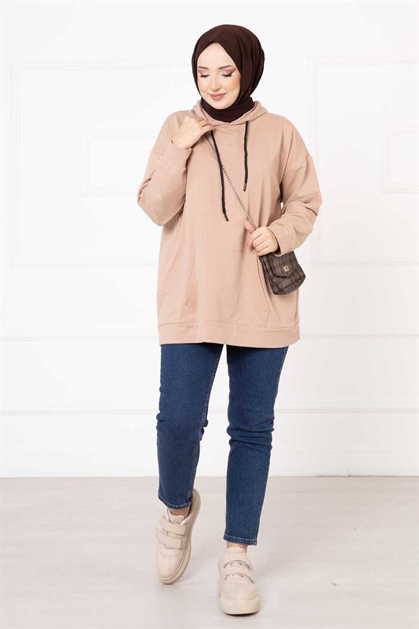 Kangaroo Pocket Hijab Sweatshirt Camel