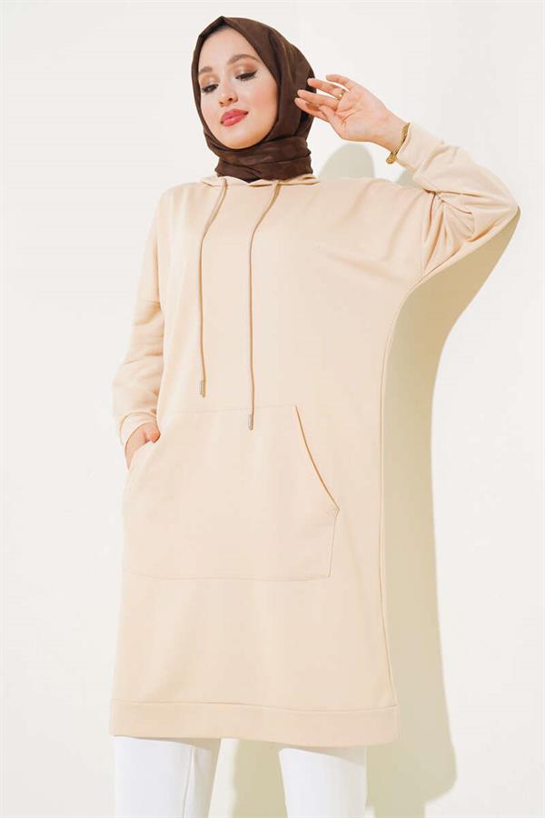  Kangaroo Pocket Tunic Beige